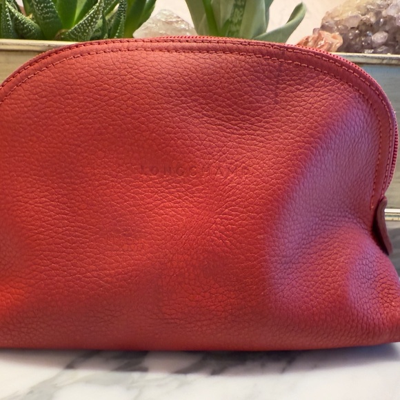 ❤️Longchamp Red Leather Cosmetic Pouch❤️ - Picture 1 of 5